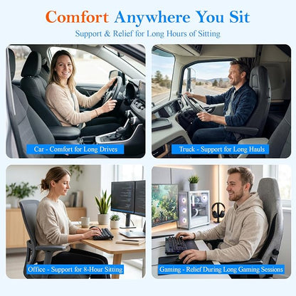 Car Seat Cushion for Driving: Memory Foam Cushion for Pain Relief During Long Drives, Wedge Car Seat Pillow for Height Boost, Non-Slip Driver Butt Pillow for Cars, SUVs, Trucks - Black