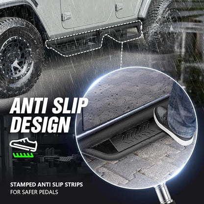 Running Boards Compatible with 2018-2026 Jeep Wrangler JL JLU Unlimited 4 Doors, Heavy-Duty Steel Nerf Bars Two Stairs Design Side Steps Bolt-on Step Plates Rock Sliders Rail