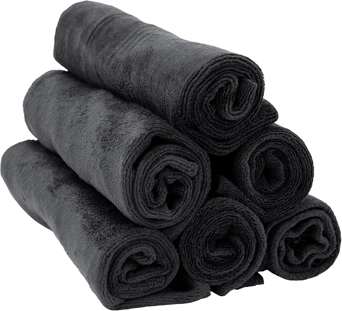 PROJE' Premium Car Care - Polishing Towel - Tagless 400 GSM Microfiber Towel - Scratch-Free & Lint Free - Finishing, Buffing, Drying Microfiber Cloth - 16in x 16in - Pack of 6 - Black