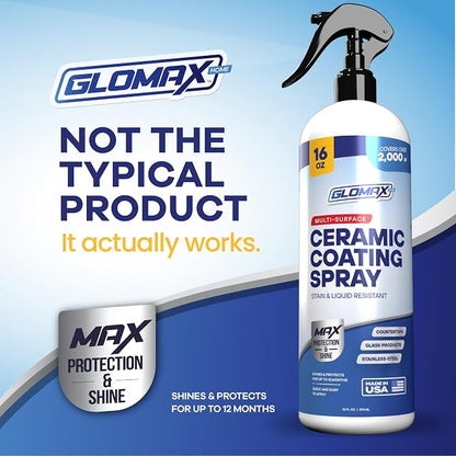 Home Ceramic Coating Spray Kit (16 oz) - Shine, Seal & Protect Stainless Steal, Glass, Kitchen & Bath Surfaces - Extremely Hydrophobic - Repels Stains & Grime - Includes 2 Micro Fiber Towels