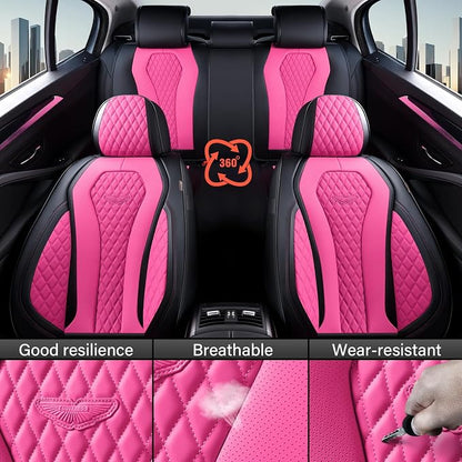 Coverado Auto Seat Covers, Car Seat Covers Full Set, Rose Car Seat Cover, Driver Seat Covers Front Seats Rear Seat Cover, Luxury Car Seat Cushion,Leather Seat Cover Seat Protector Fit for Most Cars