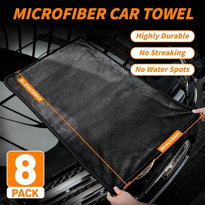 8 PCS Microfiber Towels for Cars 36x24 Inch Microfiber Cleaning Cloths Bulk Soft Car Detailng Towel Cloths 600 GSM Detailing Buffing Quick Drying Towel Polishing Waxing Auto Detailing Towel Cloth
