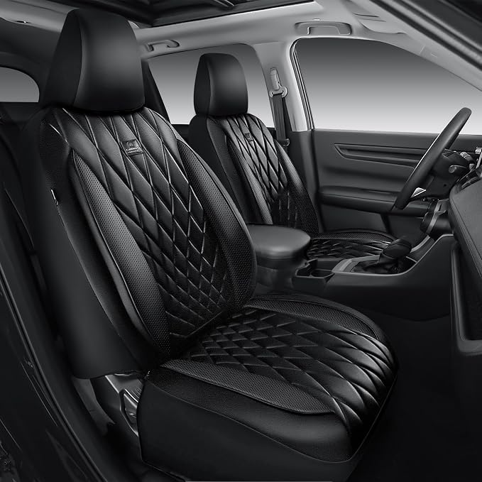 CAR PASS Rav4 Seat Covers Full Set Custom Fit for Toyota RAV4 Tocamo Corolla-Cross 2019-2024, Luxury Nappa Leather Waterproof Rav 4 Seat Covers, Anti-Slip Comfortable Airbag Compatible, Full Black