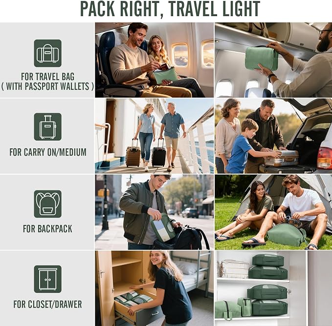 Veken 8 Set Packing Cubes for Travel Essentials,Anti-Wrinkle Buckled Suitcase Organizer for Shoe & Toiletry Bag,Carry On Luggage Bag with 99+ Count Mesh Holes for Airplane & College Dorm Accessories