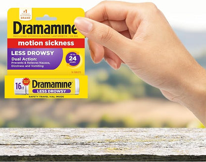 Dramamine Motion Sickness Less Drowsy, for Nausea Relief During Travel, 16 Count
