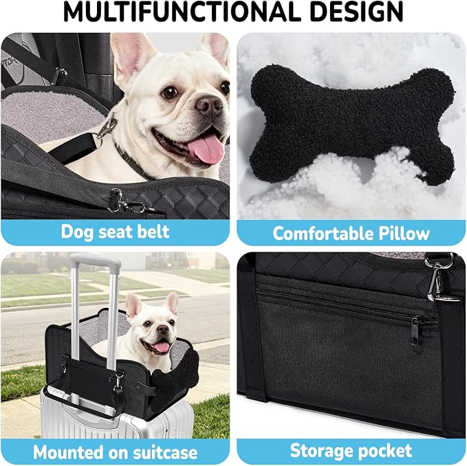 Center Console Dog Car Seat,Pet Puppy Middle Console Dog Car Seat for Small Dogs (Black, Large)