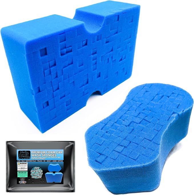 Sudz Budz® Premium Grid Car Wash Sponge 2pc Jumbo/Ergonomic | Anti-Marring Sponge for Soap and Rinseless Washing | Soft, Scratch-Free, Durable Foam. Cross-Cut Sponges for Cleaning and Detailing