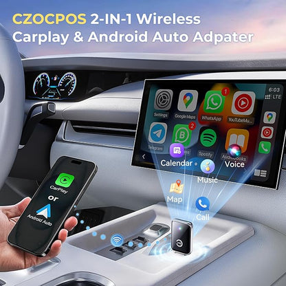 Wireless Carplay Adapter for iPhone, Convert Wired Car play to Wireless, 2 in 1 Plug and Play Mini CarPlay and Android Auto Adapter for iOS 10 Android 11 and Above, Cars with Built-in Carplay (Silver)