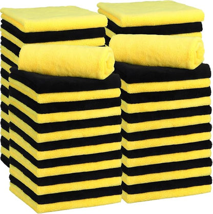 Shimeyao 30 Pcs Edgeless Microfiber Plush Towels for Cars Detailing Drying Wash Polishing Absorbent Cleaning Cloths, 500 GSM (16 x 16 Inch,Black,Yellow)