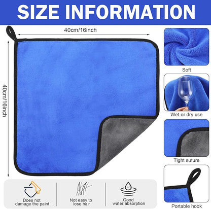 Tallew 12 Pcs Microfiber Towels for Cars, 800 GSM Plush Drying Cleaning Cloth Bulk, 16 x 16 Inch Thick Absorbent Wash Detailing Towels for Car Polishing, House, Kitchen Cleaning(Gray and Blue)