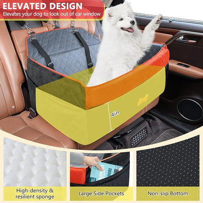 Dog Car Seat for Medium Large Dogs, Detachable Washable Pet Booster Seat with Memory Foam Cushion, Side Pockets, 2 Clip-On Safety Leashes Pet Car Seat for Dog Up to 60 lbs/2 Small Dogs-Black