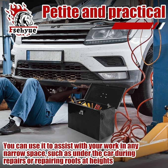 16 Inch Aluminum Truck Tool Box Heavy Duty Pickup Small Truck Bed Toolbox Trailer tongue Boxes Storage Tool Organizer with Top Handle Lock and Keys Suitable for Truck Trailer Pickup RV