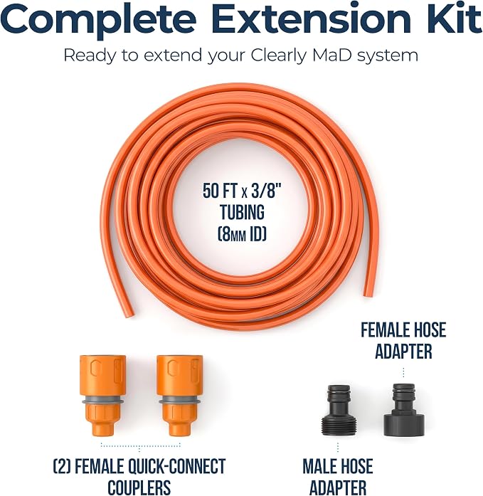 Spot Free Car Wash Rinse System Extra Water Tubing Hose Tube and Connector Pack, 50 Ft x 8 mm