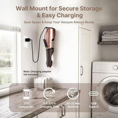 Shop-Vac S3 20V Handheld Vacuum Cordless, Rotatable Nozzle, Dual-Speed Powerful Portable Car Vacuum Rechargeable, Wall-Mounted Lightweight Hand Vacuum for Home & Car, LED, HEPA Filter, Champagne Gold