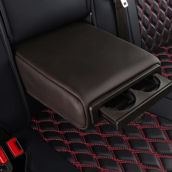Huidasource F150 Rear Seat Covers, Split Back Leather Seat Cushion Cover Fit for 2015-2025 Ford F150 SuperCrew & 2017-2025 F250 F350 F450 Super Duty Crew Cab Pickup Truck (Back Row/Black&Red)