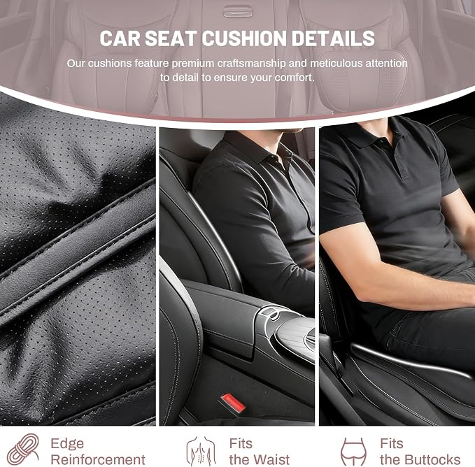 1 Car Seat Cushion for Car,Pu Nappa Leather with Breathable Memory Cotton Core Filling & Non-Slip Sole,Water Proof,Car Seat Cushions for Driving&Office Chair(Car Seat Cushion With Back Support Pillow)