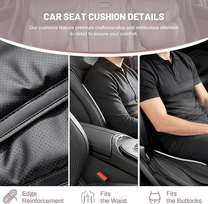 1 Car Seat Cushion for Car,Pu Nappa Leather with Breathable Memory Cotton Core Filling & Non-Slip Sole,Water Proof,Car Seat Cushions for Driving&Office Chair(Car Seat Cushion With Back Support Pillow)
