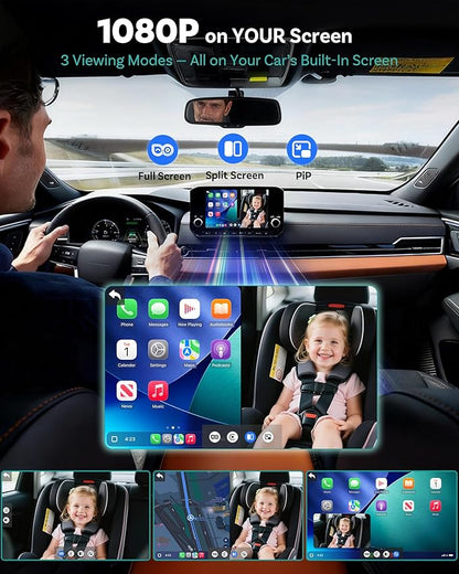 OTTOCAST Cabin Care Car Adapter with Baby Car Camera, Wireless CarPlay Display on CarScreen 2026, Plug-and-Play 1080P HD Rear Seat Baby Monitor, Split Screen Navigation, for Parents & Pet Owners