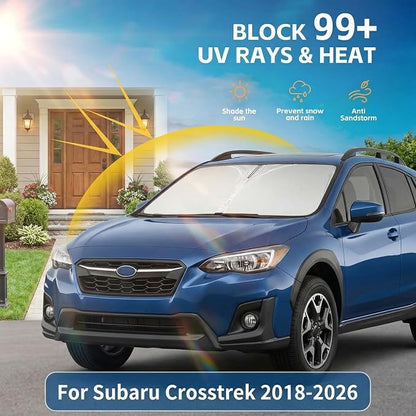 Windshield Sun Shade for Subaru Crosstrek 2018-2024 2025 2026 Front Window Shade Custom Fit Crosstrek Accessories Sun Visor Foldable Shade Blocks UV Rays Summer Must Have Car Accessories
