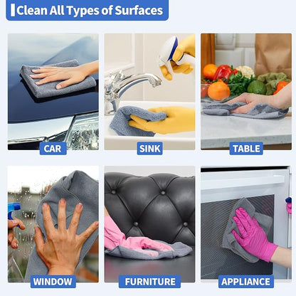 Microfiber Cleaning Cloth, Premium 8 Pack Cleaning Towels, Lint-Free Streak-Free Ultra Absorbent, 300GSM Reusable Microfiber Towel for Cars Shop Garage Home Kitchen, 12.6" x 12.6" Grey