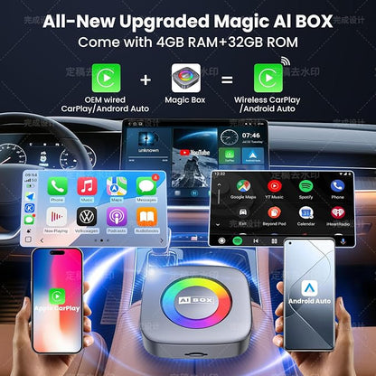 3-in-1 Wireless CarPlay/Android Auto Adapter Compatible with Netflix/YouTube/TikTok for iPhone & Android, Plug & Play Dongle for Car with Wired CarPlay, Smart AI Box with WiFi and Bluetooth 5.3