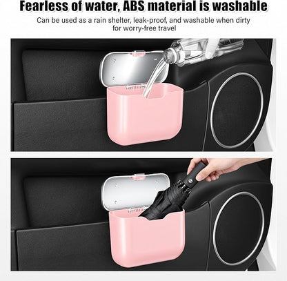 UYYE Car Trash Can, Car Garbage Bin with Lid & Handle - Leak-Proof Mini Trash Can for Car, Truck, SUV - Essential Car Accessories for Organization (Pink)