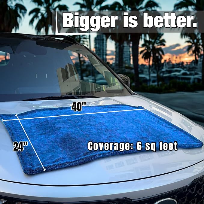 XL Car Drying Towel, 1300 GSM Professional Car Towel with Double Twisted Loop, Car Drying Towels Extra Large Super Absorbent, Microfiber Drying Towels for Cars, Trucks, SUVs - 40"x24", Navy