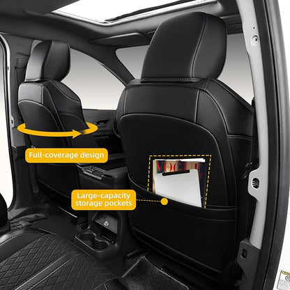 Custom Fit Sienna Seat Covers for 2021-2026 Toyota Sienna 7-Seat XLE XSE Woodland Limited Platinum [Ottoman Not Covered], Waterproof Faux Leather Full Set Airbag Compatible (Black)