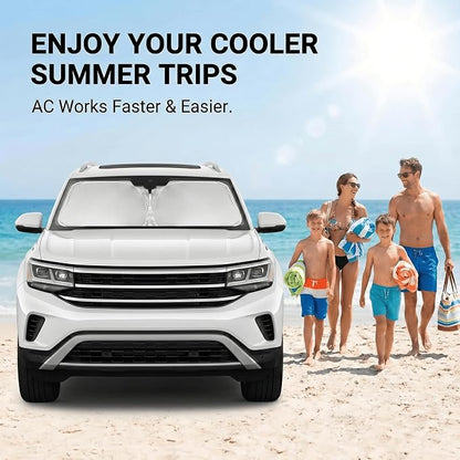 Windshield Sun Shade for VW/Volkswagen Atlas 2018-2024 2025 2026 Front Window Shade Custom Fit Atlas Accessories Sun Visor Foldable Shade Blocks UV Rays Summer Must Have Car Accessories