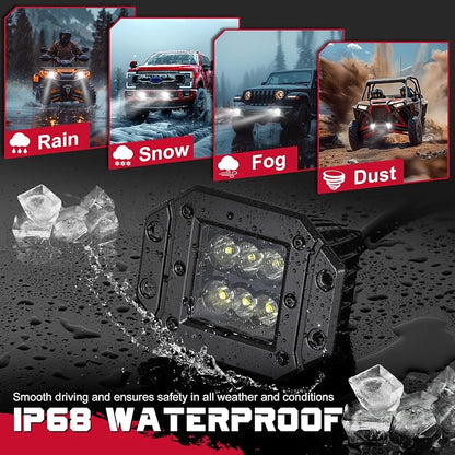 OFFROADTOWN Flush Mount LED Pods with Wiring Harness, 5'' 12,000LM CREE LED Driving Light Reverse Backup Lights Flush Light Bar Off Road Lights for Truck Pickup UTV ATV SUV Boat 4x4 Car