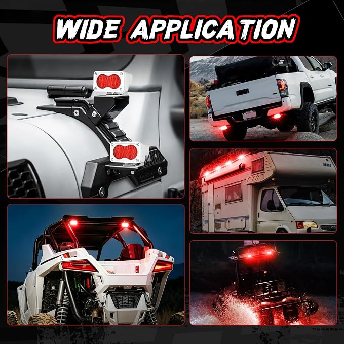Red LED Pod Lights 3 Inch 2PCS Auxiliary Rear Fog Light Cube Off Road Backup Driving Light Bar Red Hunting Fishing Emergency Safety Signal Work Lights for Truck UTV Pickup Boat