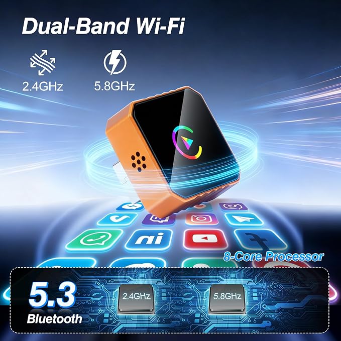 2026 Mini Wireless CarPlay Adapter Upgrade Wired to Wireless for CarPlay & Android Auto Plug and Play Fast Auto-Reconnect Stable Control Zero Delay Car Play for iPhone iOS 10+ Android 11+