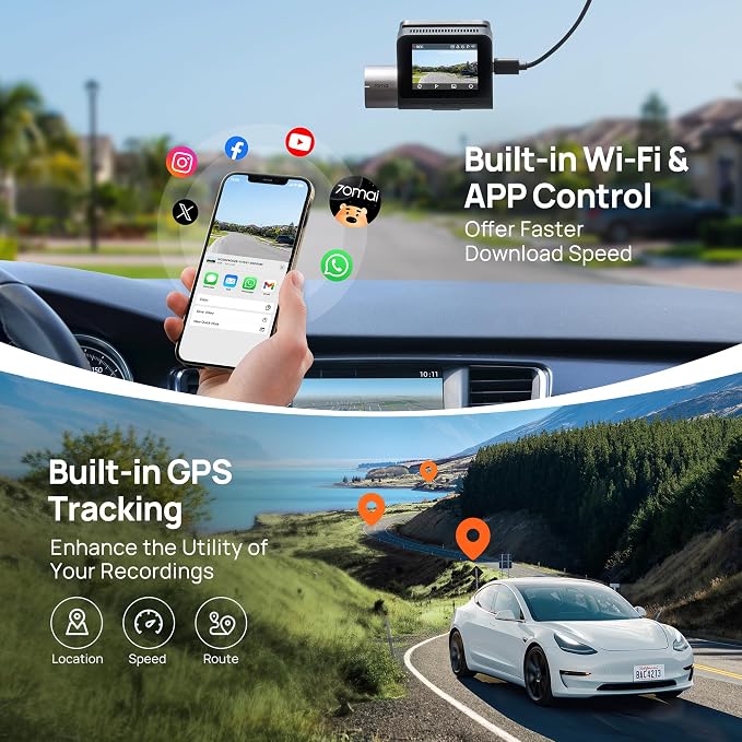 70mai Dash Cam Front and Rear A510,1944P+1080P with STARVIS 2 IMX675 and 64GB Card, Dash Camera for Cars, 4G LTE Support, ADAS, Built-in GPS WiFi, APP Control, HDR, 24H Parking Mode, Loop Recording