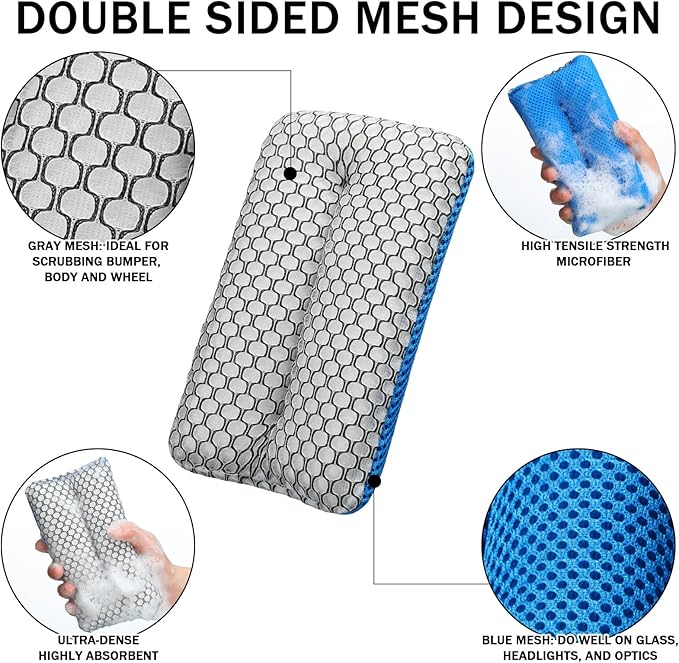 SiliFine Two Sided Bug and Tar Sponge Microfiber Bug Scrubber Car Sponge for Washing Soft Mesh, Scratch Free for Car, Truck, SUV, RV, Boat, and Motorcycle(5 Pcs)