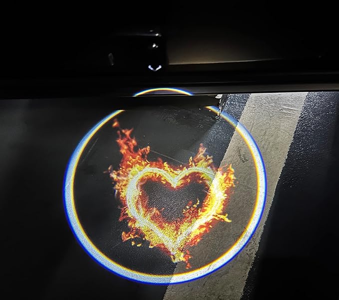 NewL 2 Pcs Led Car Door Welcome Light Logo for Red Fire Heart Symbol Projector Lights Ghost Shadow Light