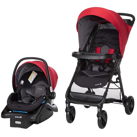 Safety 1st Smooth Ride Travel System Stroller and OnBoard FLX Infant Car Seat, Newborn to Toddler Baby Combo, Easy-Install, Large Canopy, Ample Storage, Foldable, Rear-Facing 4-30 lbs, Black Cherry