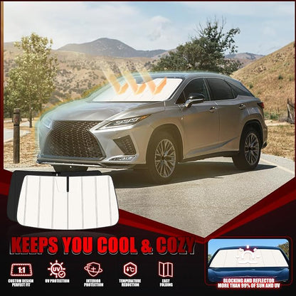 Windshield Sun Shade for Le-xus RX RX350 RX450h 2016-2022, Front Window Visor Accessories, Folding Design Blocks Heat & UV Rays Maintain Cool Interior and Save Space
