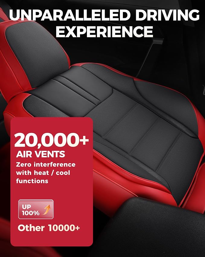 FREESOO Universal Full Seat Covers, Waterproof Faux Leather Automotive Seat Covers with Carbon Fiber Texture Seat Belt Pads, Anti-Slip Airbag Compatible Car Seat Covers for Cars SUVs Trucks