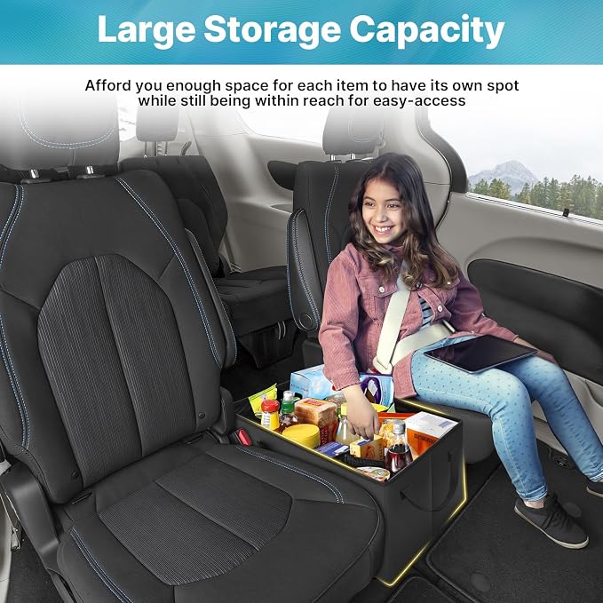 Mixsuper Liner Car Seat Organizer for Chrysler Pacifica 2017-2025 2026, Console Organizer Backseat Box for Pacifica, Dog Toy Box Storage Bin Kids Toys Baby Supplies Travel Accessories