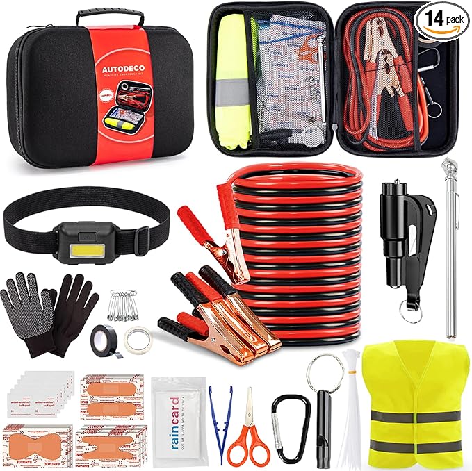 Car Roadside Emergency Kit, Portable Car Safety Kit Car Kits for Emergency, Black