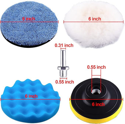 SIQUK 16 Pieces Buffing Pads 6 Inch Car Polishing Pad Kit Foam Polish Pads Wax Buffer Polisher Attachment for Drill