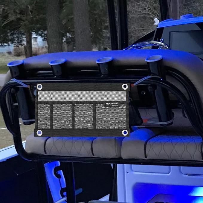 Mesh Storage Bag Kayak Storage Compartments Set Attaches to Kayak Seat,Boat Suspended Storage Organizer with 4 pcs Elastic Ring (16 INCH-4Pockets)