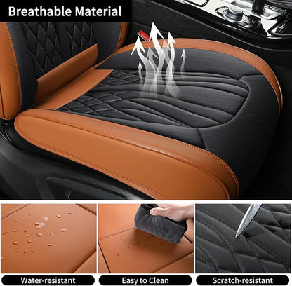 MINGBRON Leather Car Seat Covers,Car Seat Protector Waterproof,Seat Covers Full Set, Car Seat Protectors 5 Seats,Automotive Seat Covers Fit Most Cars Black&Brown