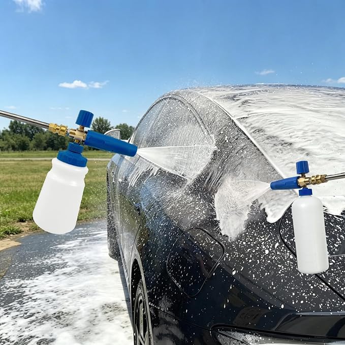 ESP Car Wash Foam Cannon, 1/4" Quick Connect Foam Gun with Adjustable Spray, Alloy Body, Wide Mouth Bottle & Versatile Converter for Car Cleaning & Outdoor Use