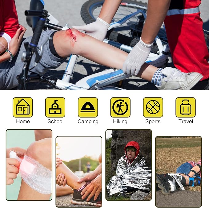 300Piece Small First Aid Kit Refill Supplies for Travel Mini Caming Emergency First Aid Kits Hiking Survival Essential Kit for Outdoor Adventure, Yellow 1st Aid