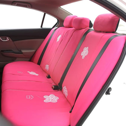 FH Group Full Set Cloth Car Seat Covers - Low Back Front Seat Covers, Universal Fit, Airbag Compatible, Split Bench Rear Seat, Washable Seat Cover for SUV, Sedan, Van, Pink