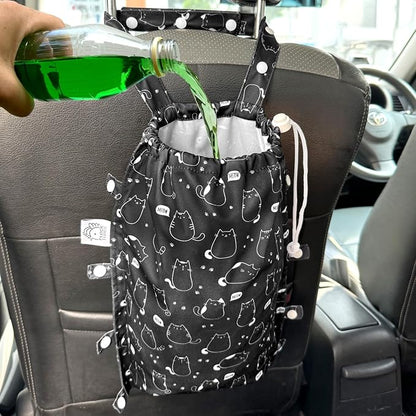 Leak-Proof Waterproof Car Trash Bag Foldable Multipurpose Trash bin Container Storage Cute Grocery Organizer Bag for Automotive Front or Back Seat in Cars SUVs and Trucks (Cute Cats)