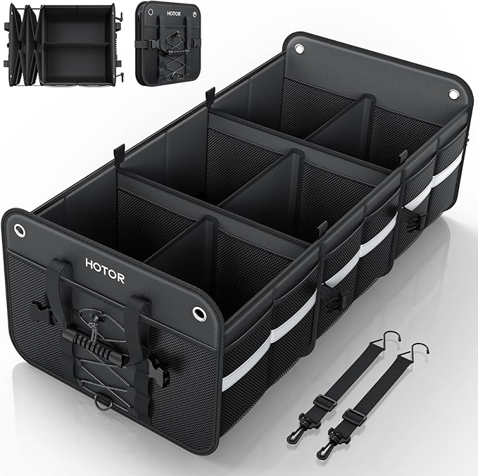 HOTOR Trunk Organizer for SUV – Car Storage Box with Reflective Strips, Collapsible Car Organizer with Large Capacity, Essential Car Accessories for Truck, Van & Sedan, Black, 34.3" x 16.1" x 12.0"