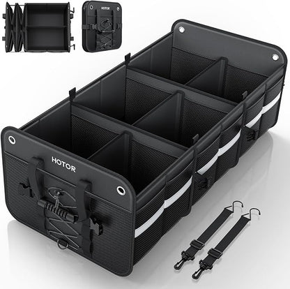 HOTOR Trunk Organizer for SUV – Car Storage Box with Reflective Strips, Collapsible Car Organizer with Large Capacity, Essential Car Accessories for Truck, Van & Sedan, Black, 34.3" x 16.1" x 12.0"