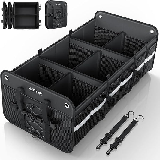 HOTOR Trunk Organizer for SUV – Car Storage Box with Reflective Strips, Collapsible Car Organizer with Large Capacity, Essential Car Accessories for Truck, Van & Sedan, Black, 34.3" x 16.1" x 12.0"